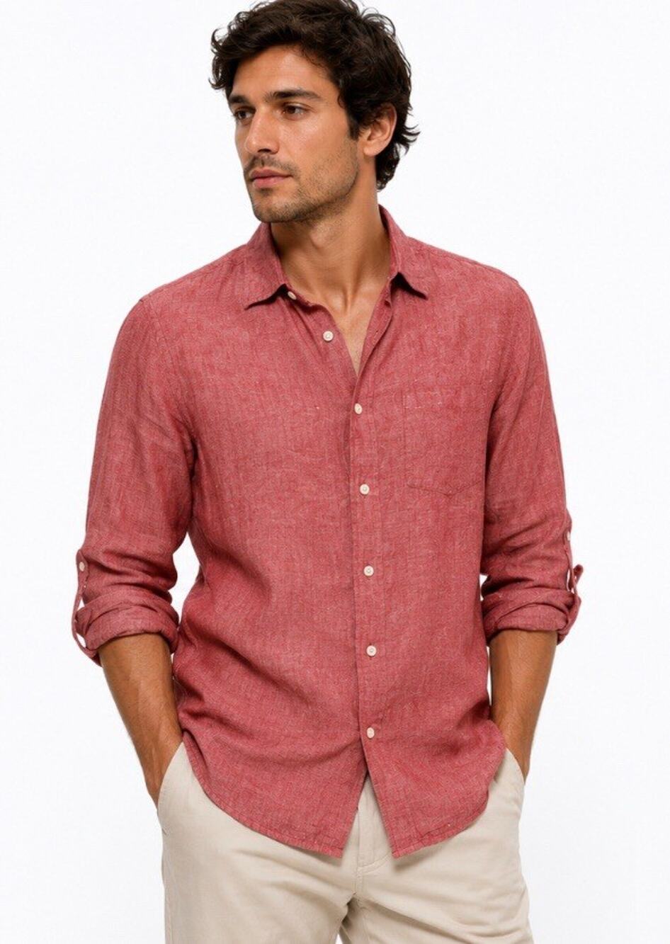 Coastal Resorts Banana Republic Men's Linen Standard Fit Button Down Shirt S Red